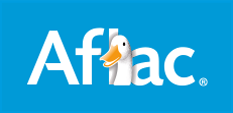 Aflac with a blue background and a duck