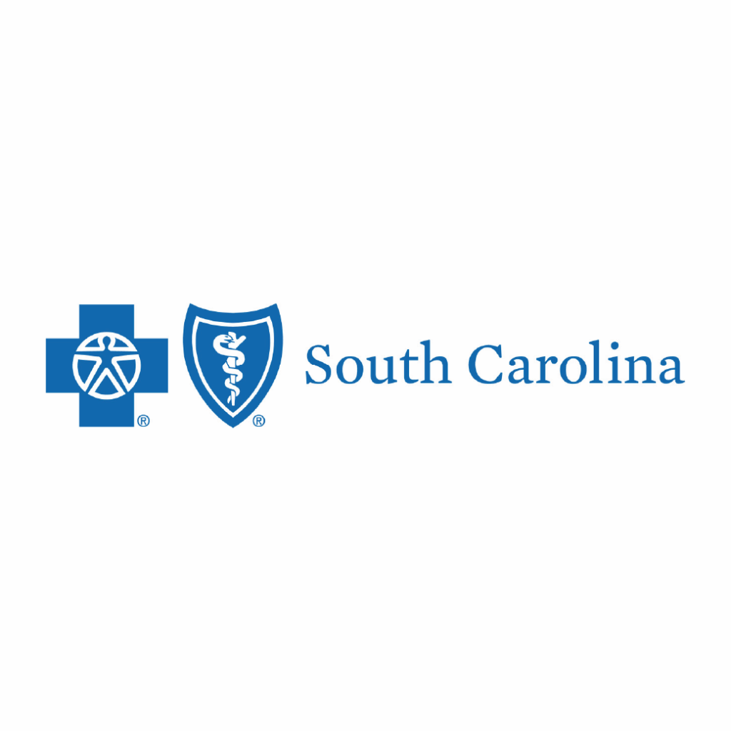 Blue Cross Blue Shield South Carolina logo with blue cross, shield, and text South Carolina in blue.