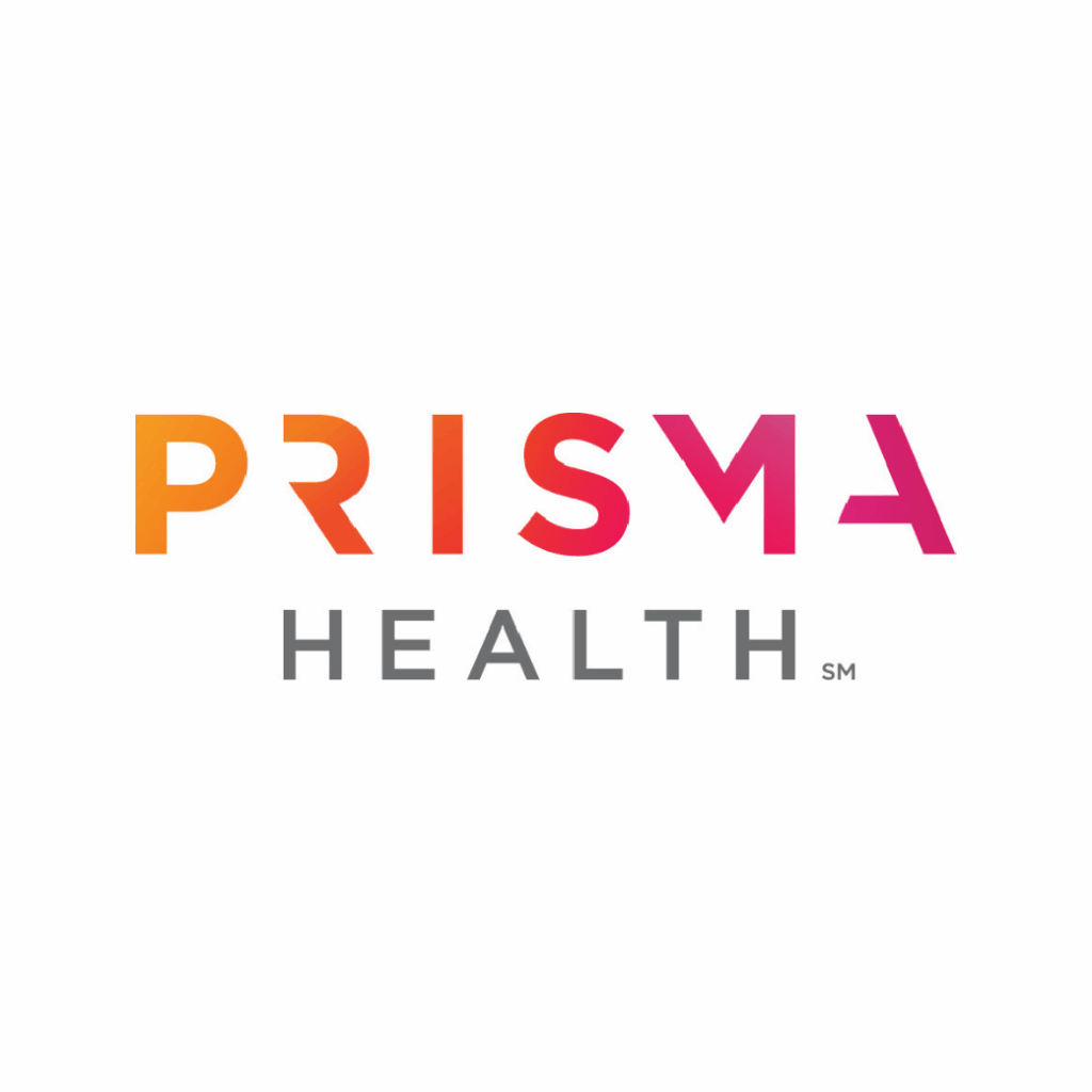 Prisma Health logo with PRISMA in gradient orange-pink and HEALTH in gray letters on a white background.