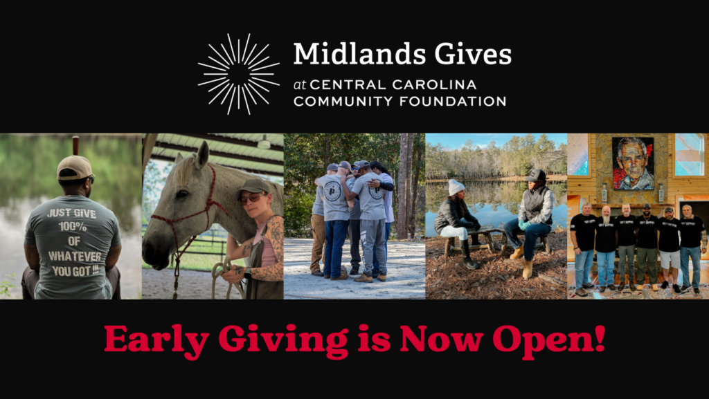 A Midlands Gives banner with photos of people, a horse, and text: Early Giving is Now Open!.
