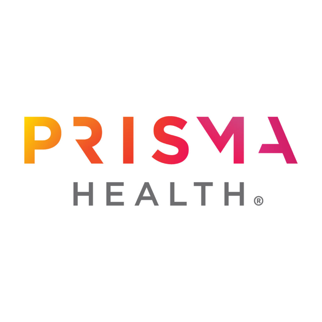 Prisma Health logo with PRISMA in a gradient of orange to pink, and HEALTH in gray below.