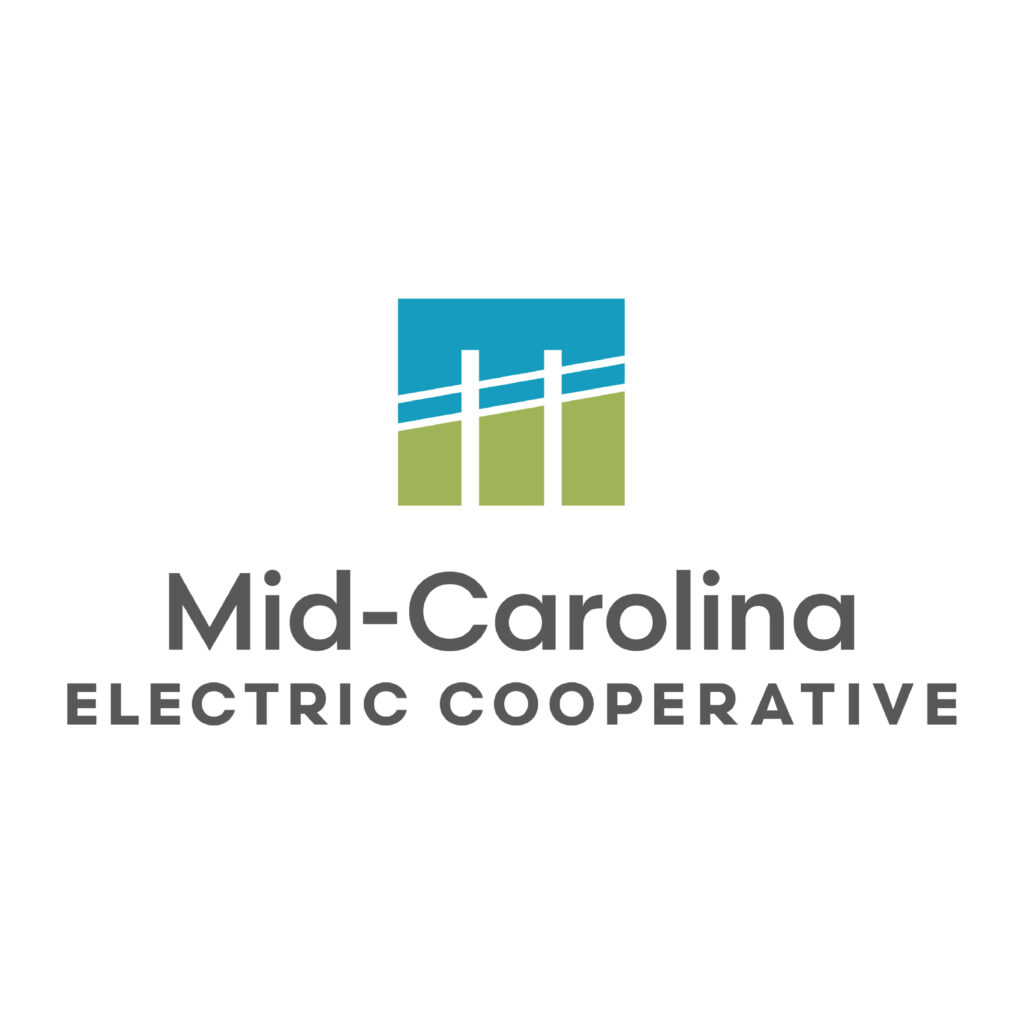 Mid-Carolina Electric Cooperative logo with stylized power lines and blue and green background above the name.