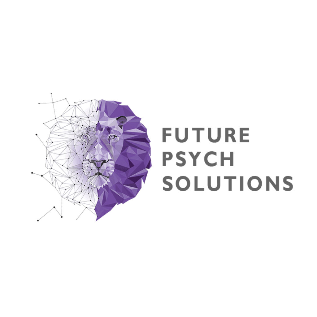 Geometric purple lion face with FUTURE PSYCH SOLUTIONS text in gray to the right.
